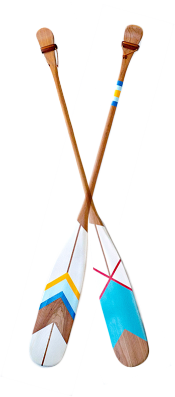 Colourful wooden paddles.